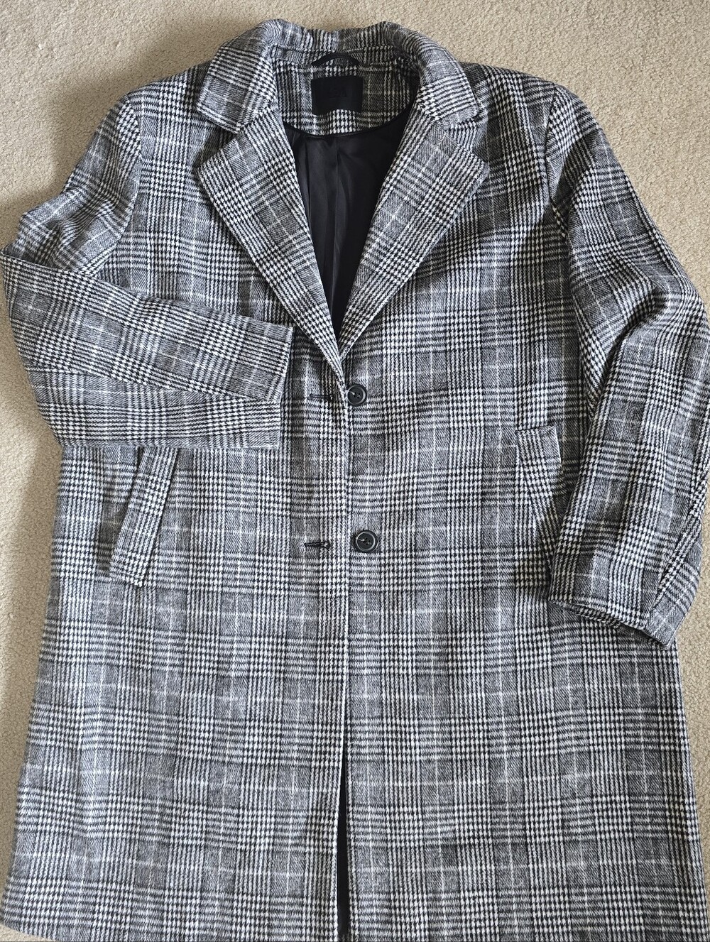 Women's Gray Plaid Single-Breasted Pea Coat